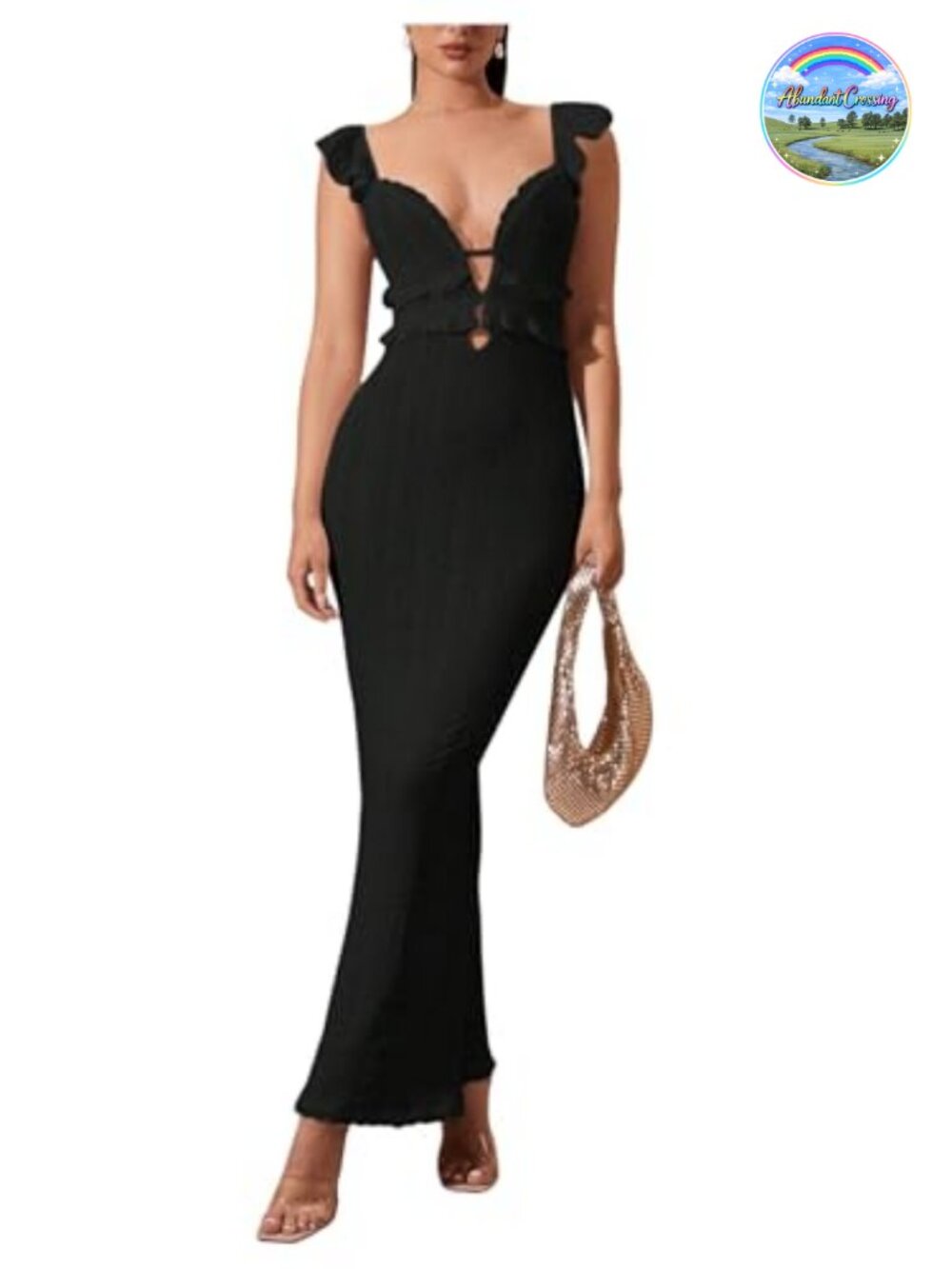 Crochet Ruffle Sleeveless Backless Bodycon Maxi Dress
